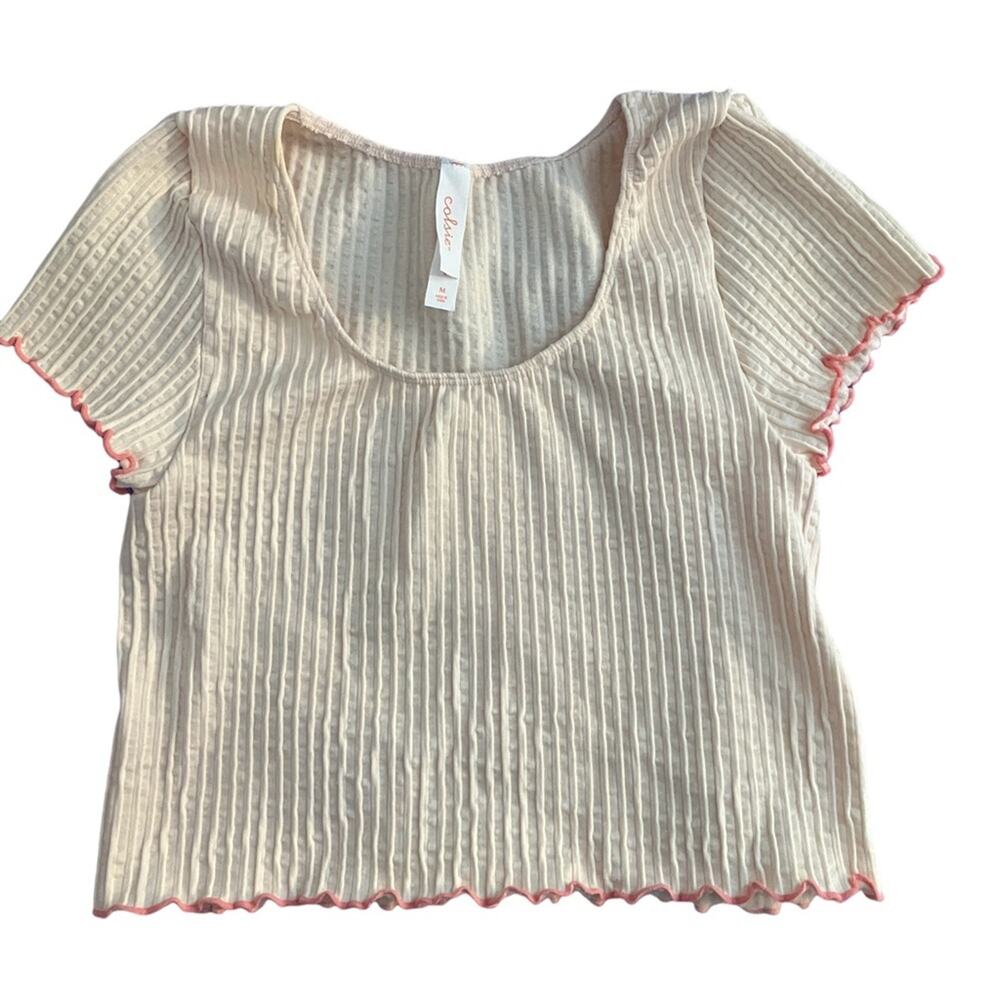 Colsie creamy peach  scoop neck puff sleeve crop top (M)